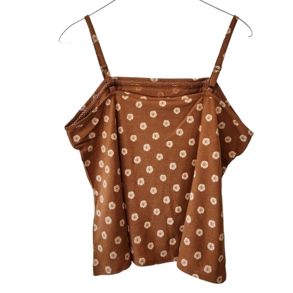 Market & Spruce Linen Blend Brown and Cream Floral Tank Size XXL - Picture 2 of 11